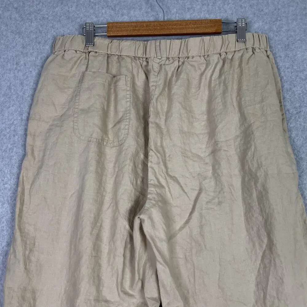 Quince Beige 100% European Linen Cropped High Waisted Pull On Pants Size XL